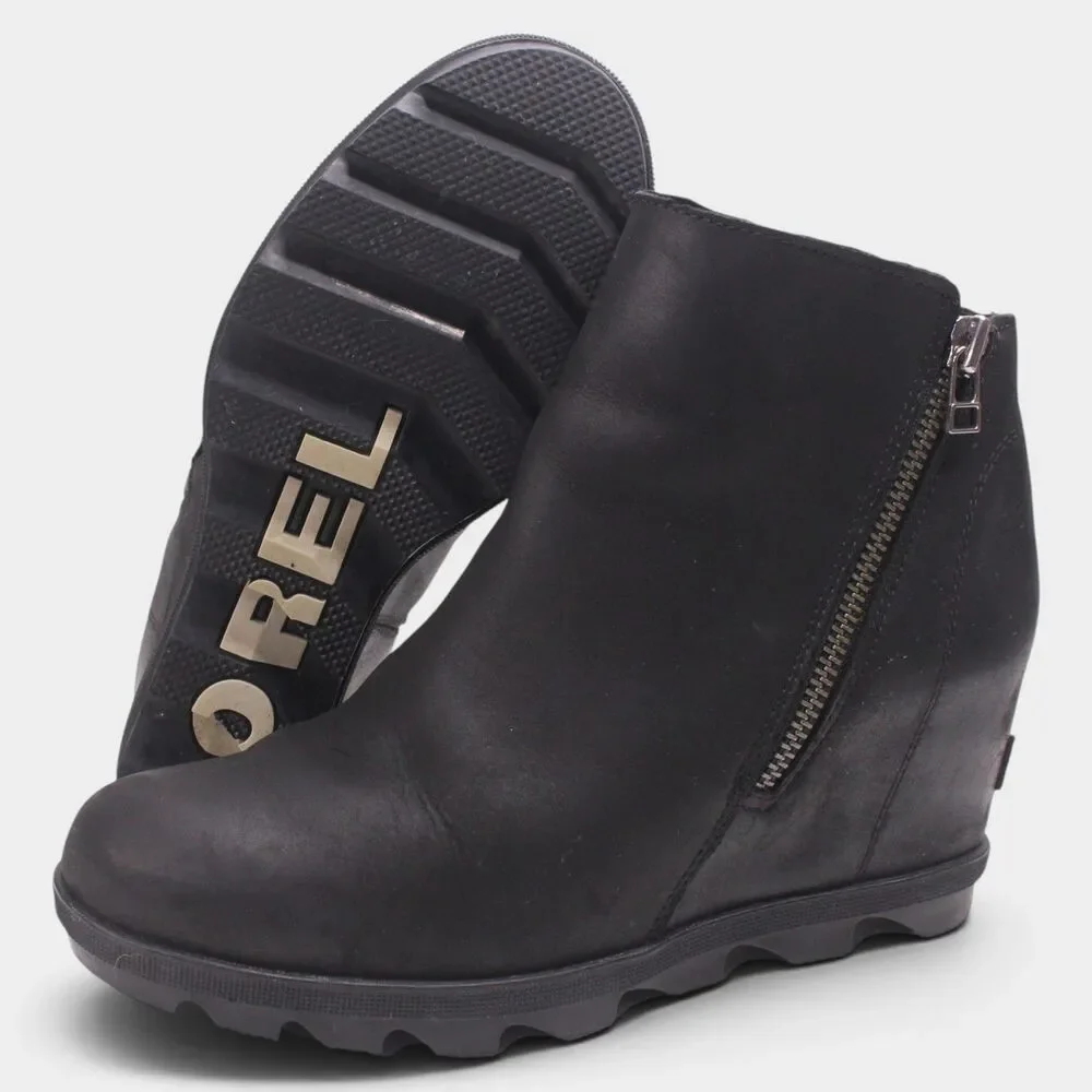 Sorel Joan of Arctic Wedge II Zip Boots Women 9 Black Leather